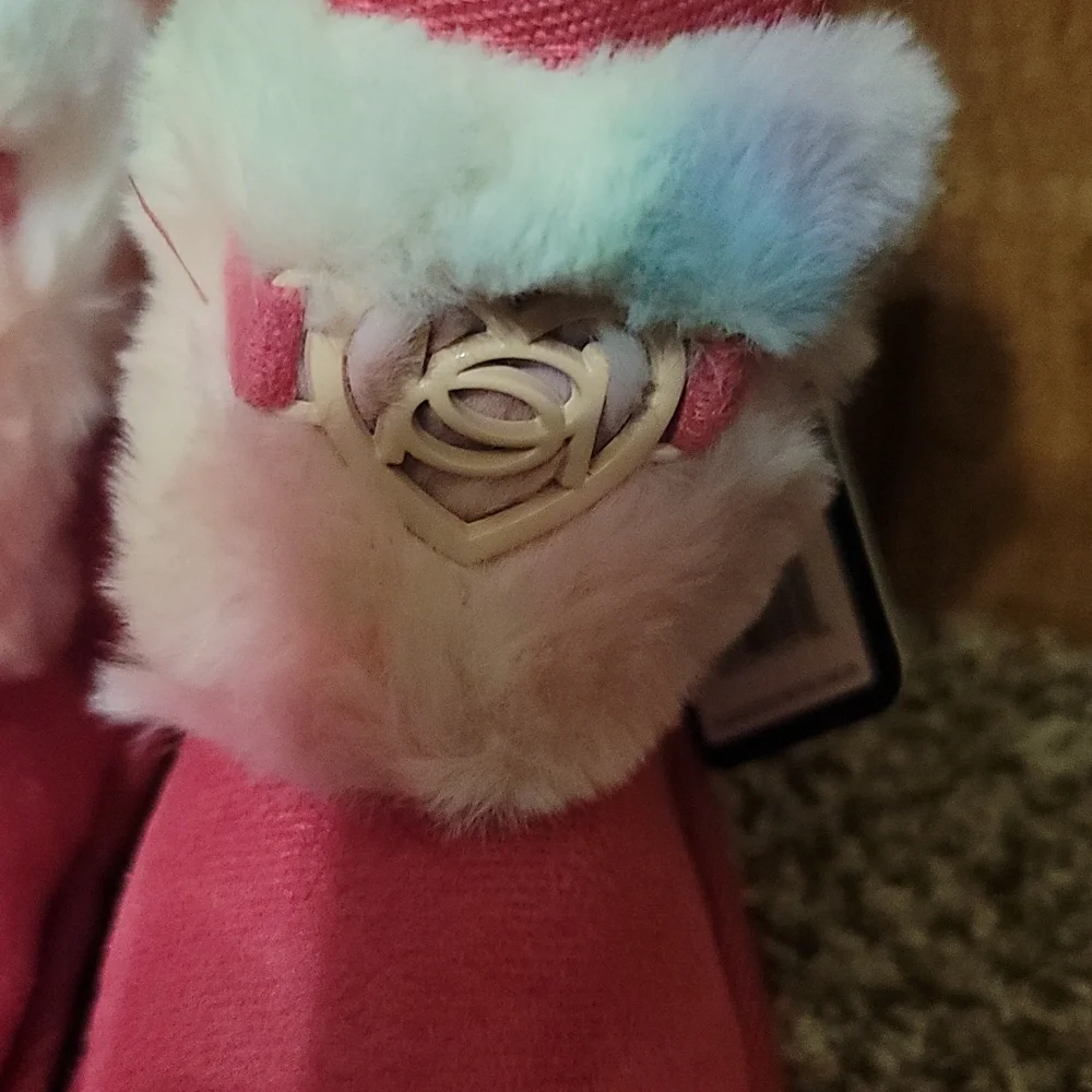BEBE GIRLS DARK PINK Rainbow faux fur BOOTS: NWT: TODDLER 7